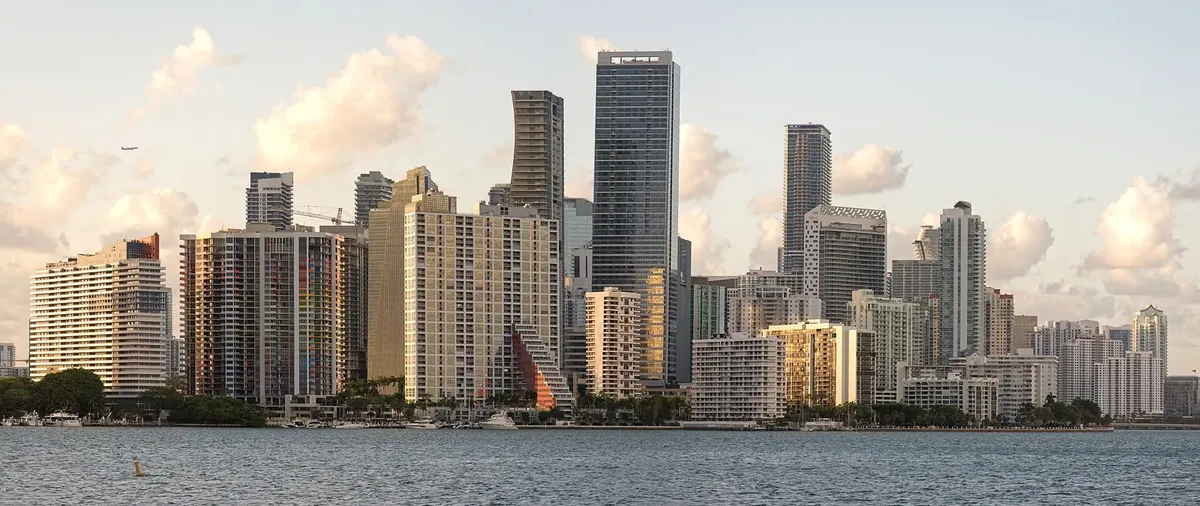 The Miami skyline seen across the water