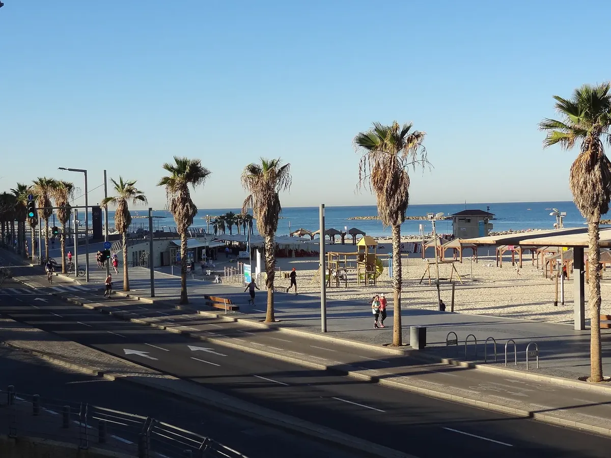 The Tel Aviv beach promenade on a sunny day